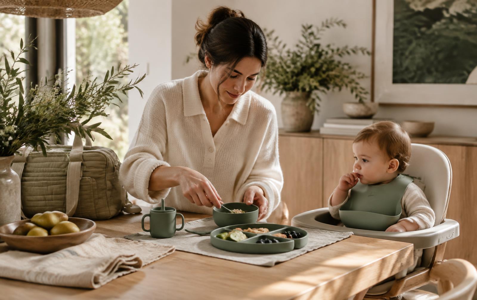 Parent preparing a meal with baby using sage feeding essentials